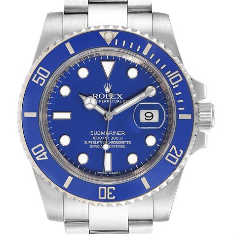 white gold blue rolex submariner|white gold submariner blue bezel.